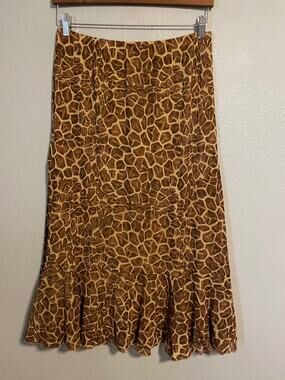 Vintage Womens Maxi Skirt Large Brown Animal Pattern Mesh Mob Wife 90s Y2K